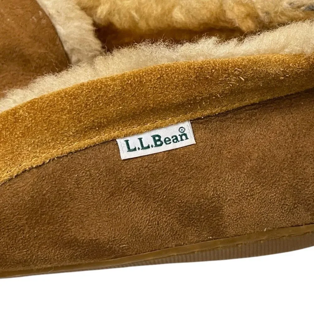 L.L.Bean Wicked Good Moccasins Mens 12 Brown Suede Shearling Slippers
